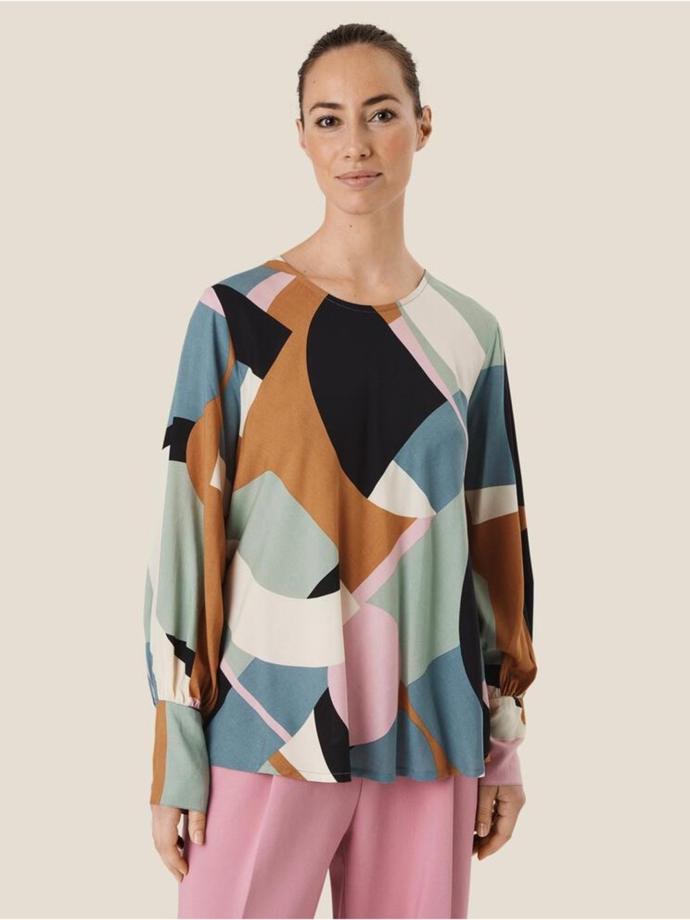 Masai Copenhagen Drisa Abstract Print Viscose Blouse Balloon Sleeve Top M